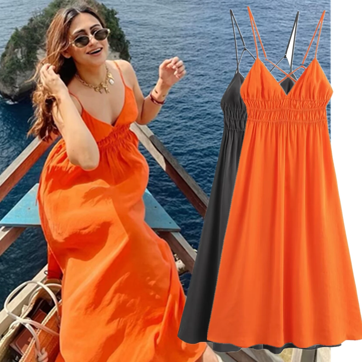 

Jenny&Dave 2024 Summer Minimalist Solid Color Midi Dress Vestidos Sexy Backless Party Vacation Strapless Dress Women
