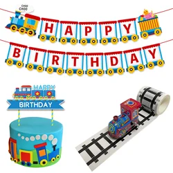 Train Theme Birthday Party Decoration Choo Choo Train Happy Birthday Banner Cake Topper Transportation Party Two Two Party Decor