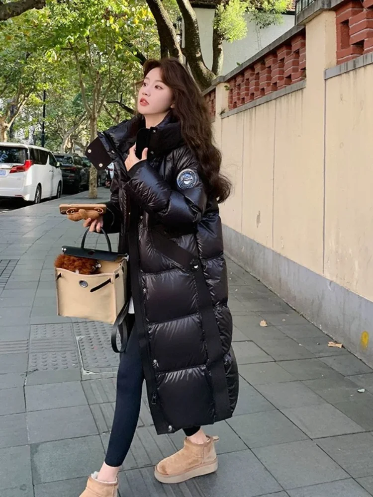 Hooded Puffer Coats for Women, Casual Loose Warm Coats, Down Trend, Glossy Streetwear, Fashion, Winter, 2024