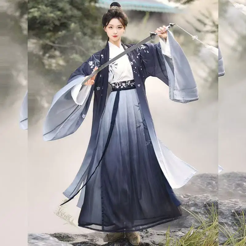 

Ancient Wuxia Martial Hanfu Men Women Traditional Water Ink Bamboo Prinitng Suit Halloween Event Cosplay Costume Large Sleeve