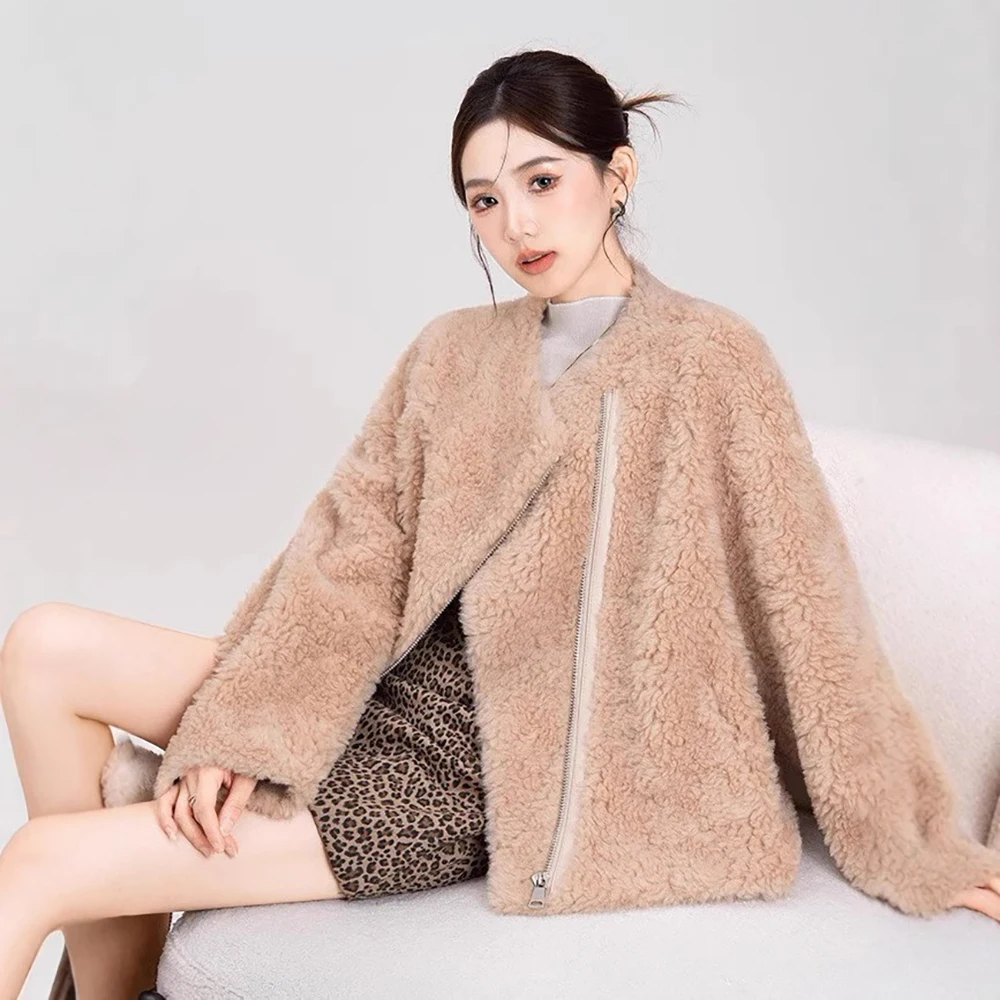 

Autumn and Winter New Warm and Loose Coat Fur Integrated Sheep Shearing Fur Jacket Women's Zipper