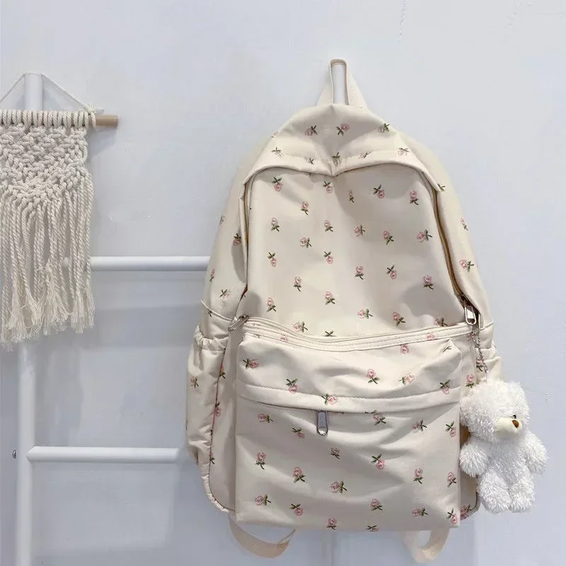 Floral Canvas Nylon Mochila Preppy Süße Einfarbige Rucksäcke für Frauen Mode Kausal Alle Spiel Wasserdichte Bolsa Feminina