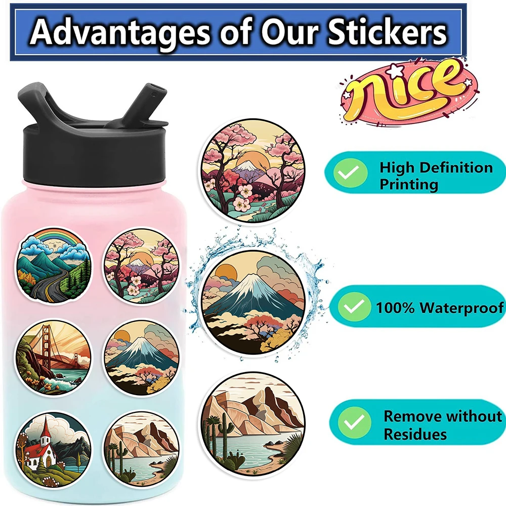 55PCS Mountain Scenery Cartoon Stickers for Toy DIY Luggage Laptop Guitar Skateboard Phone Case Bike Car Sticker