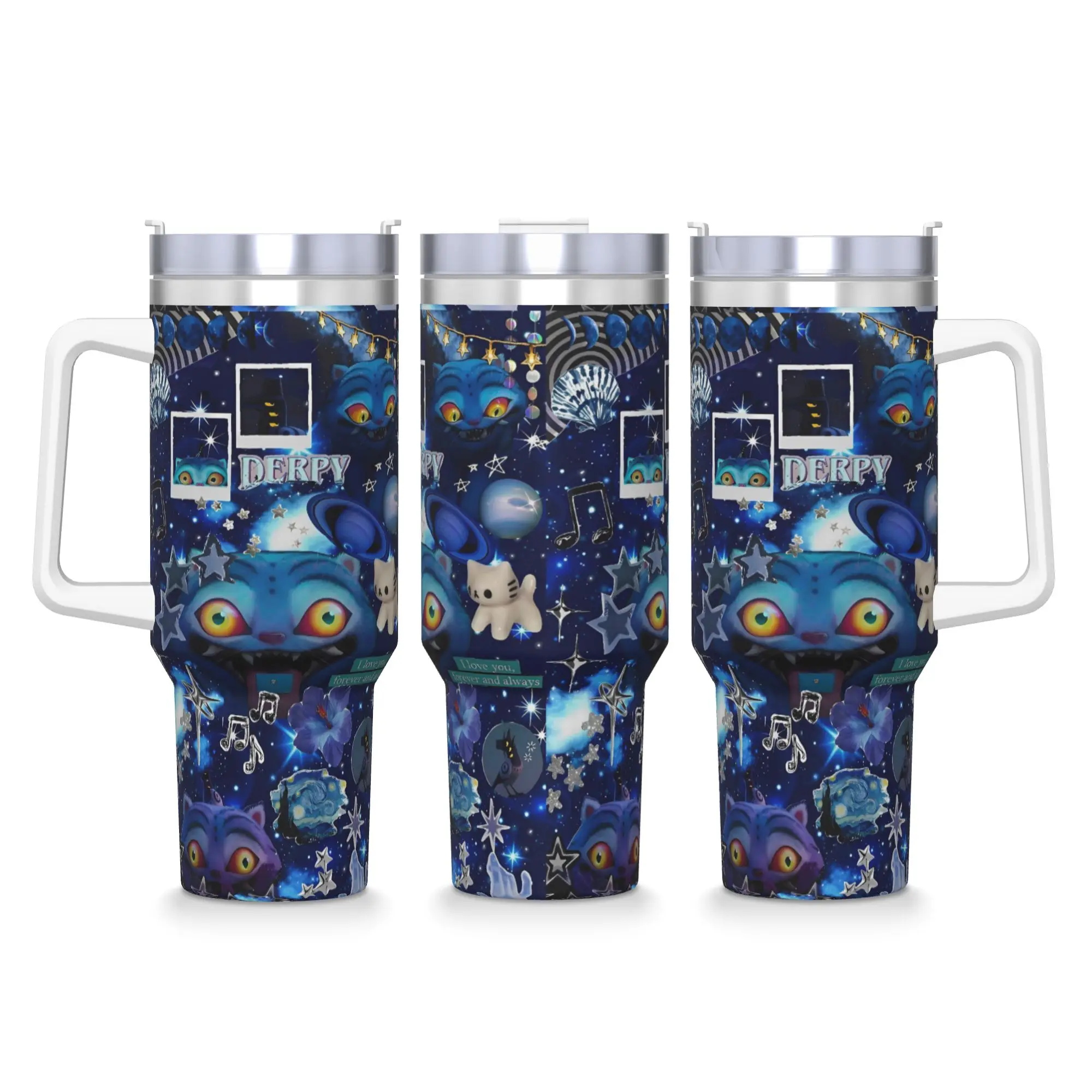 

Anime Kpop Demon Hunters Derpy Tiger Stainless Steel Tumbler Driving Thermal Mug With Straws and Lid 40oz Mugs Cup Water Bottle