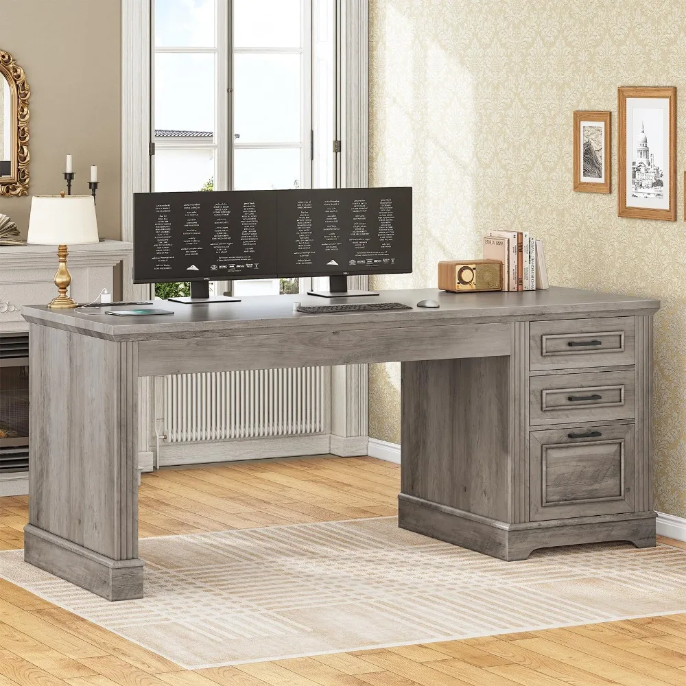 Executive Office Desk with 3 Drawers, Farmhouse 55