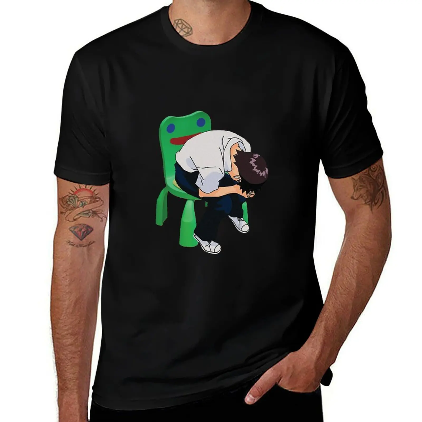 Shinji Ikari in the Froggy Chair T-Shirt Long Lasting Casual T-Shirt