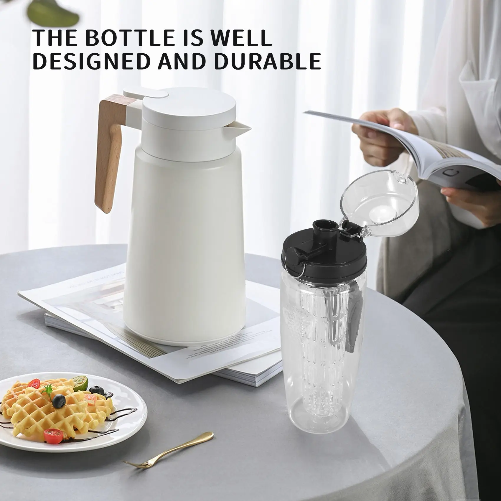 A03V 1000 ml / 32 oz fruitinfuus waterfles plastic sport detox gezondheid zwart