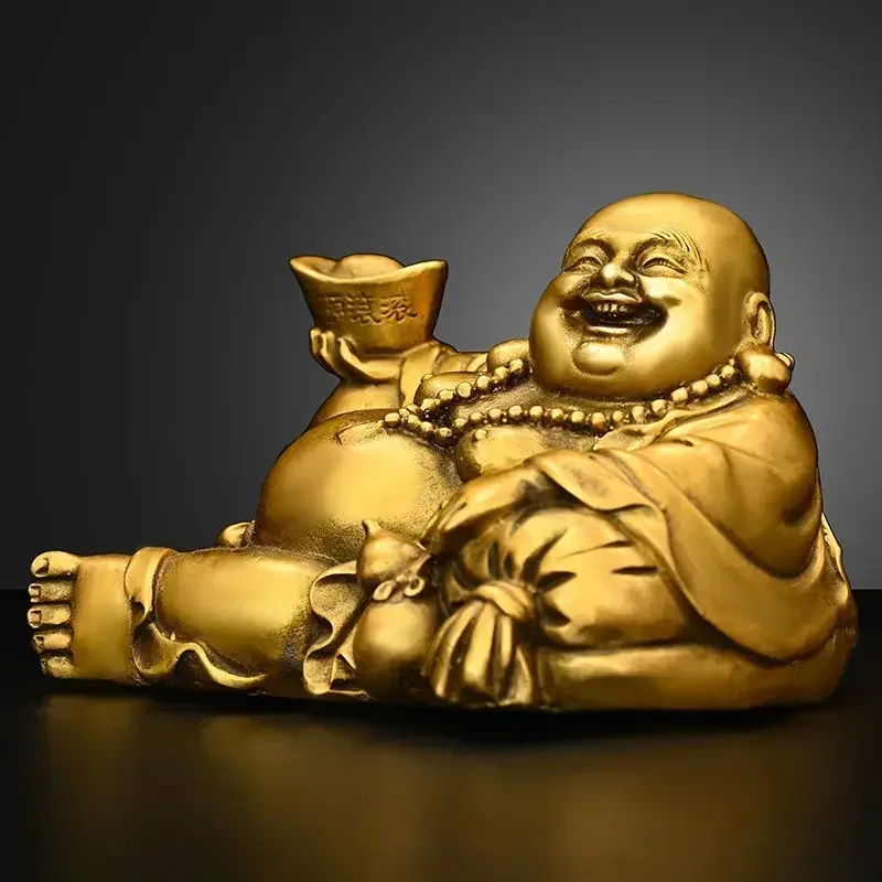 Copper Maitreya Buddha Ornaments ,Yuanbao Belly Laughing Home Office Small Car Sculptures view 3