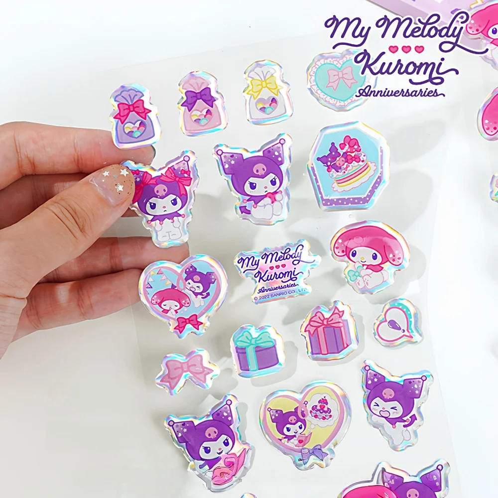 Adesivos decorativos sanrio genuínos kuromi melodia manual de desenho animado scrapbooking papelaria material escolar presentes para meninas
