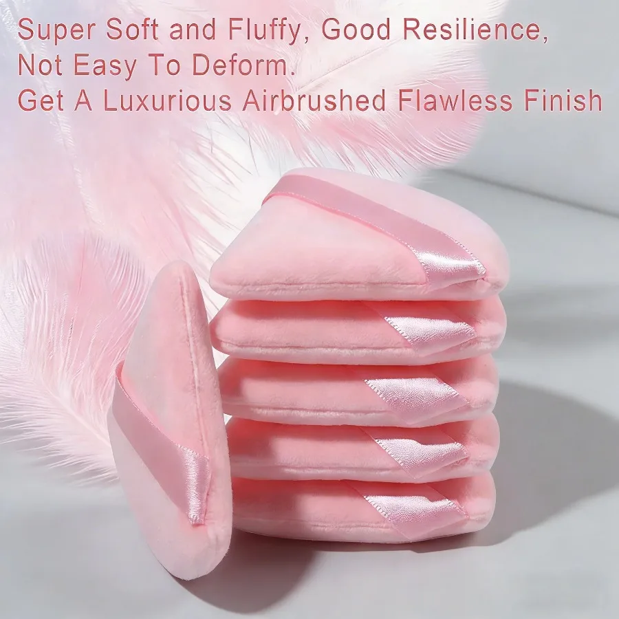 Juego de esponjas de polvo triangulares de 10 piezas: esponjas de maquillaje de terciopelo rosa y negro para mezclar bases, herramientas de belleza facial suaves