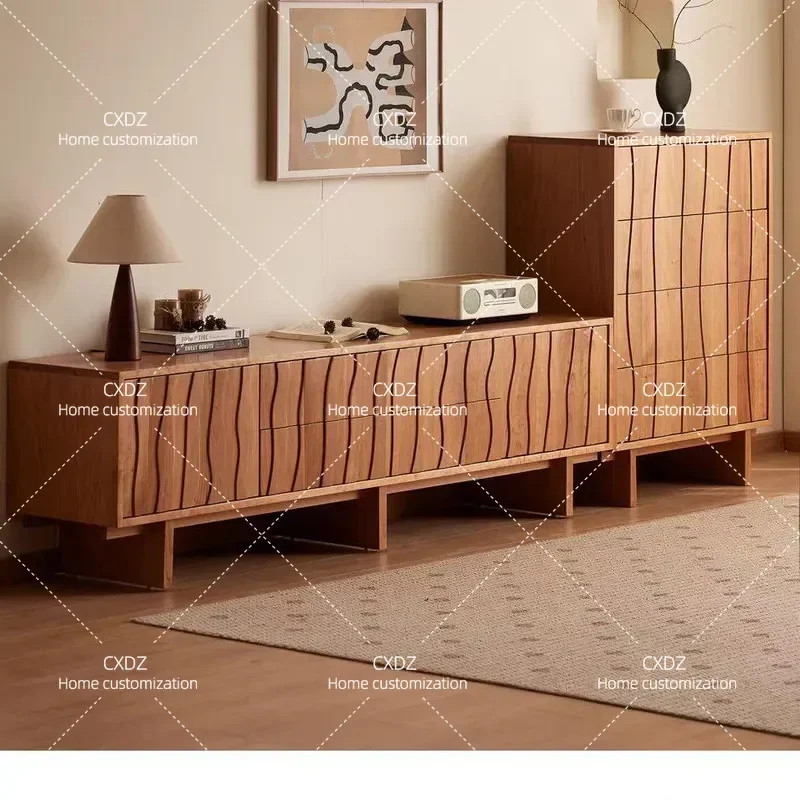 Nordic Solid Wood TV Cabinet Floor to Ceiling Storage Chest Living Room Home Retro Small Apartment Low Cabinet Audio Visual