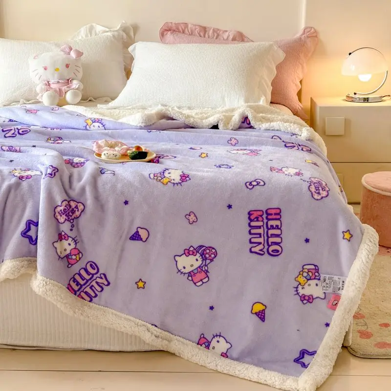 Kuromi My Melody Hello Kitty Cute Office Shawl Napping Blanket Milk Velvet Sofa Cover Blanket Sanrio Cartoon Lamb Velvet Blanket