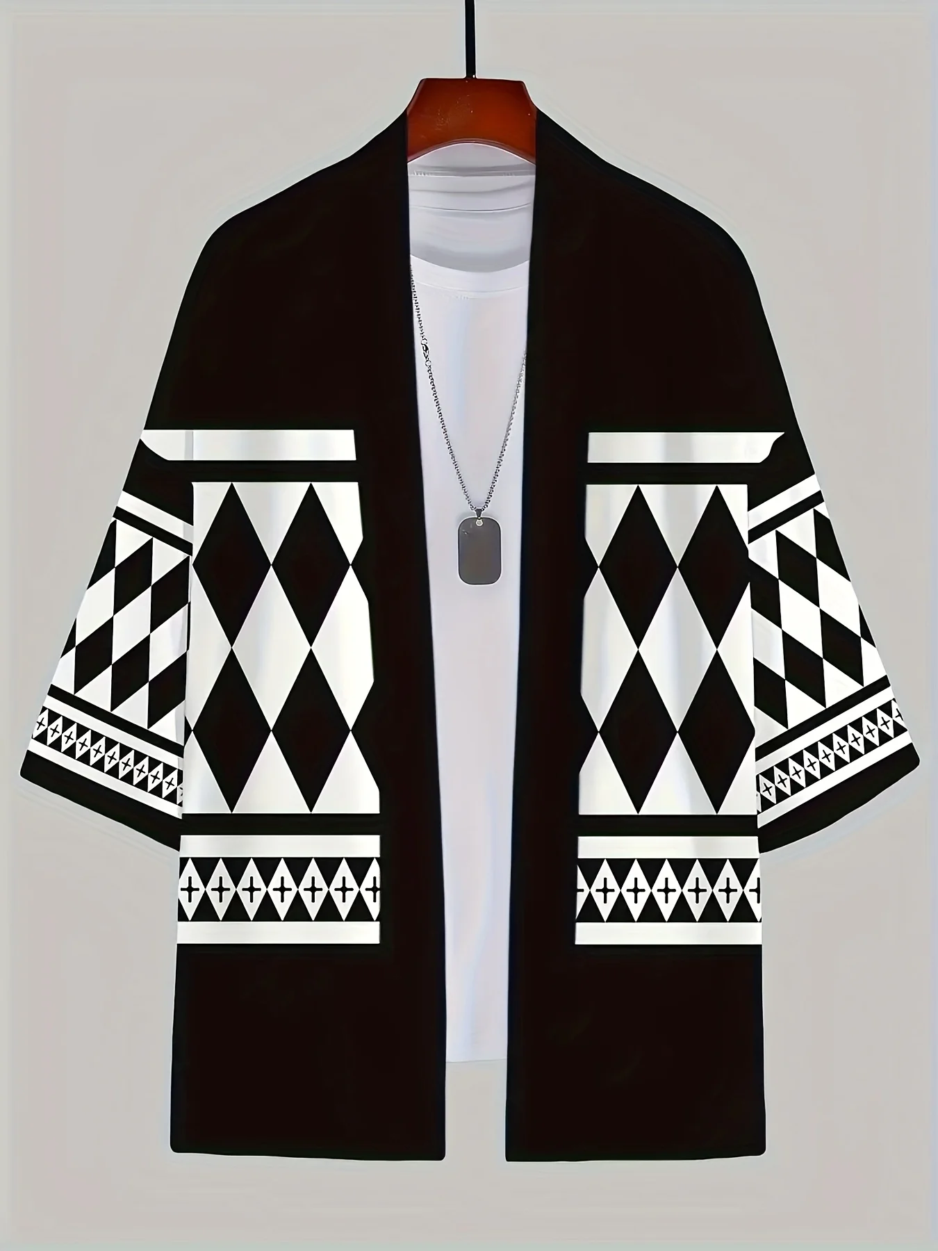 Kimono Kasual Pria Motif Cetak Longgar untuk Musim Panas, Pakaian Pantai Terbuka di Depan, Poliester Ringan, Hanya Cuci Tangan, Gaya Kimono