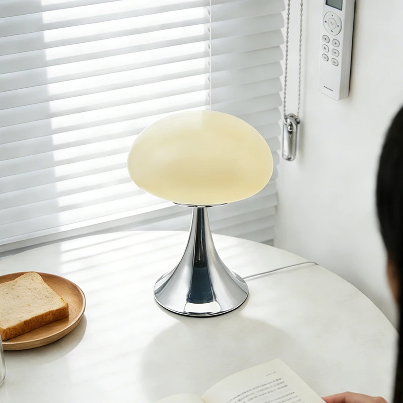

Bauhaus Mid-Century Ins Cream Style Table Lamp French Apple Glass Version Warm LED Decorative Night Light for Bedroom Living