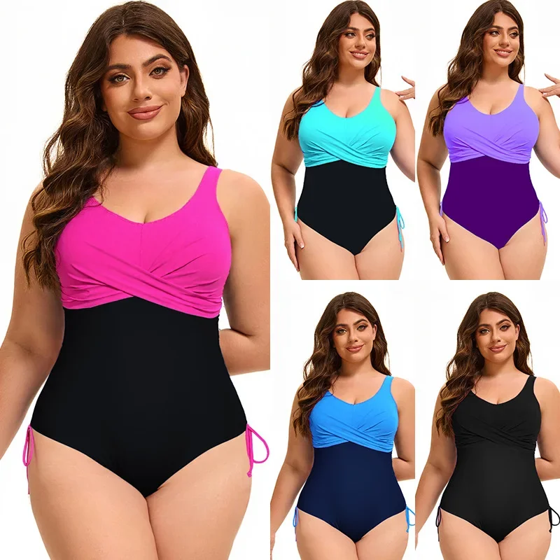 Women's Plus Size Swimsuit One Piece Bathing Suit Tummy Control Block Colors Swimwear Summer Wear