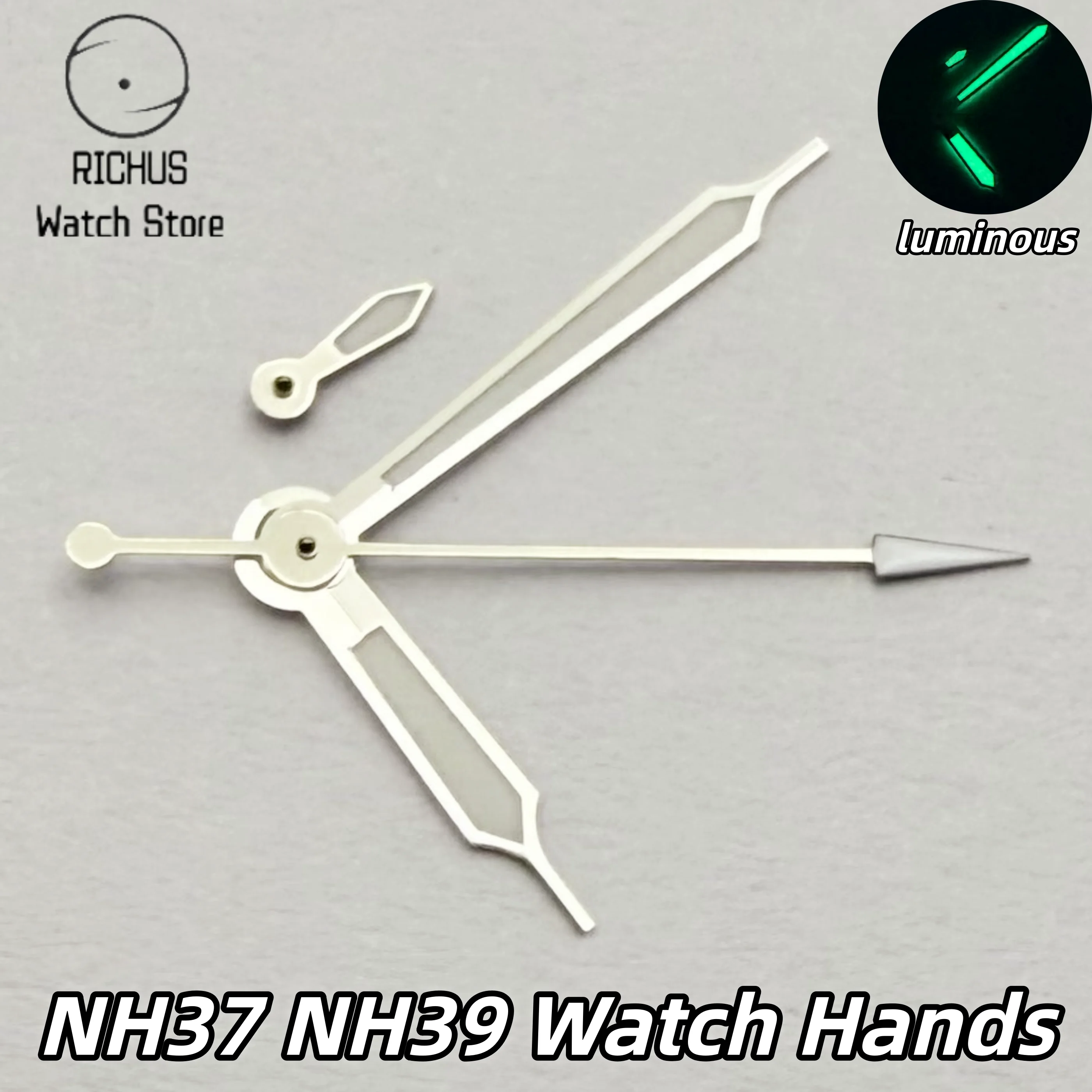NH39 NH37 Silver Watch Hands Green Luminous Hour Minute Second Hands Fit NH39 NH37 Automatic Movement Repair Parts