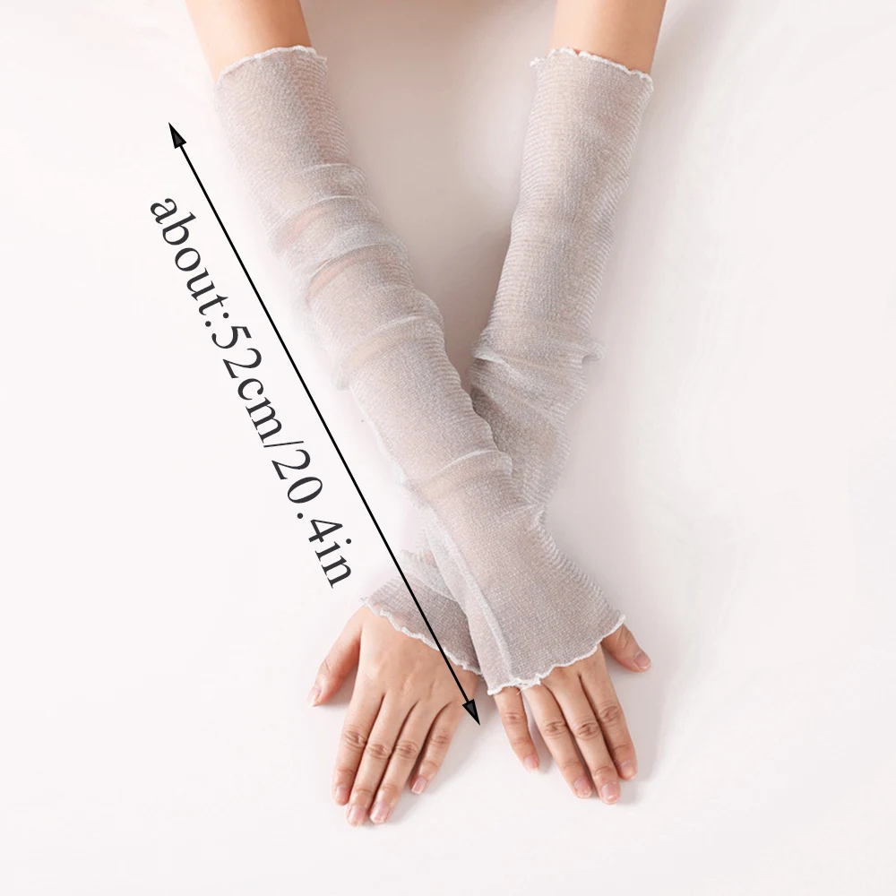 Women Sun Protection Sleeves Mesh Ice Silk Sleeves Driving Sunscreen Arm Warmers Sleeve Thin Long Fingerless Arm Sleeves Cool