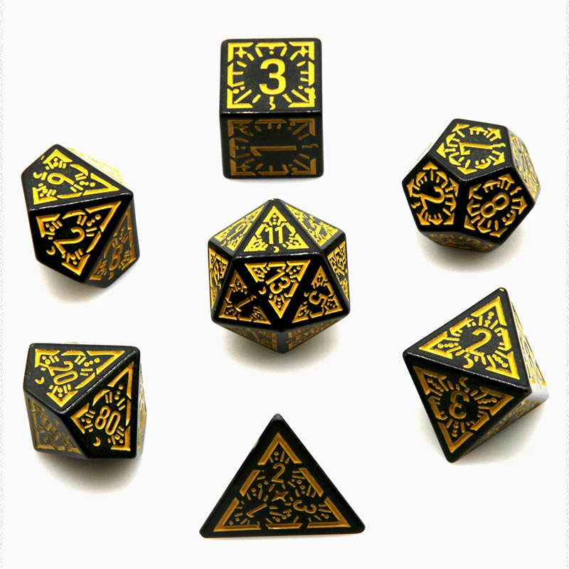 7 قطعة/المجموعة DND متعدد السطوح مجموعة نرد أكريليك الرجعية الأصفر الفجر نجوم أنماط النردات مناسبة للعب الأدوار ألعاب الترفيه #2