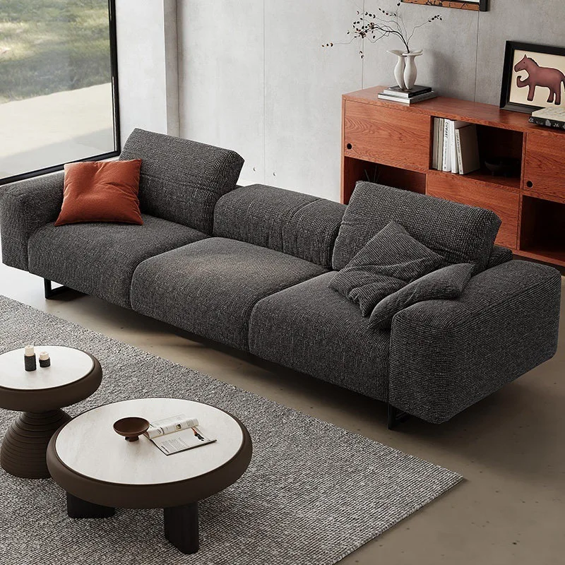 Straight row fabric sofa large living room dark gray cotton and linen square sofa homestay villa floor sofa