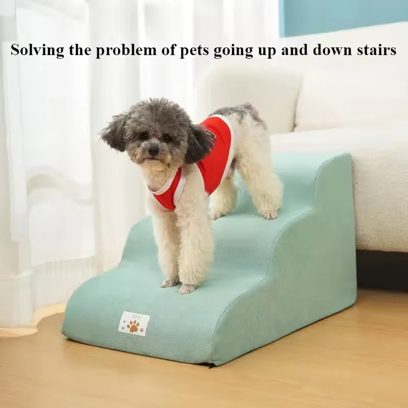 Non-Slip Ramp Stair Dog Stairs Pet Sponge Ladder Older Cat Dog Steps 3 Tiers Training Stairs Removable and Washable Pet Supplies