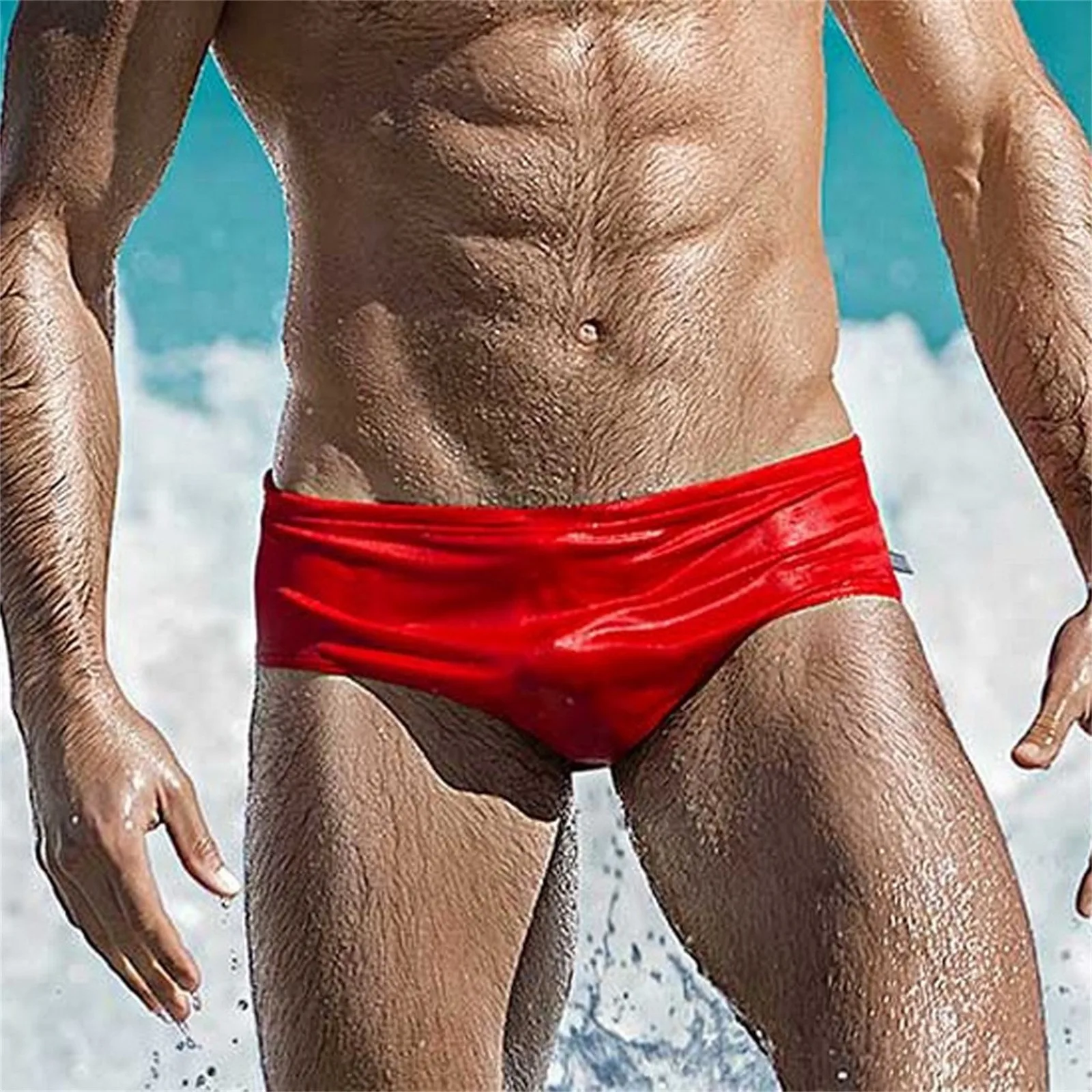 

Mens Swimwear Pu Leather Swimming Underpant Sexy Small Boxer Swim Trunks Hot Spring Pool Beach Fashion Low Waist Trunks