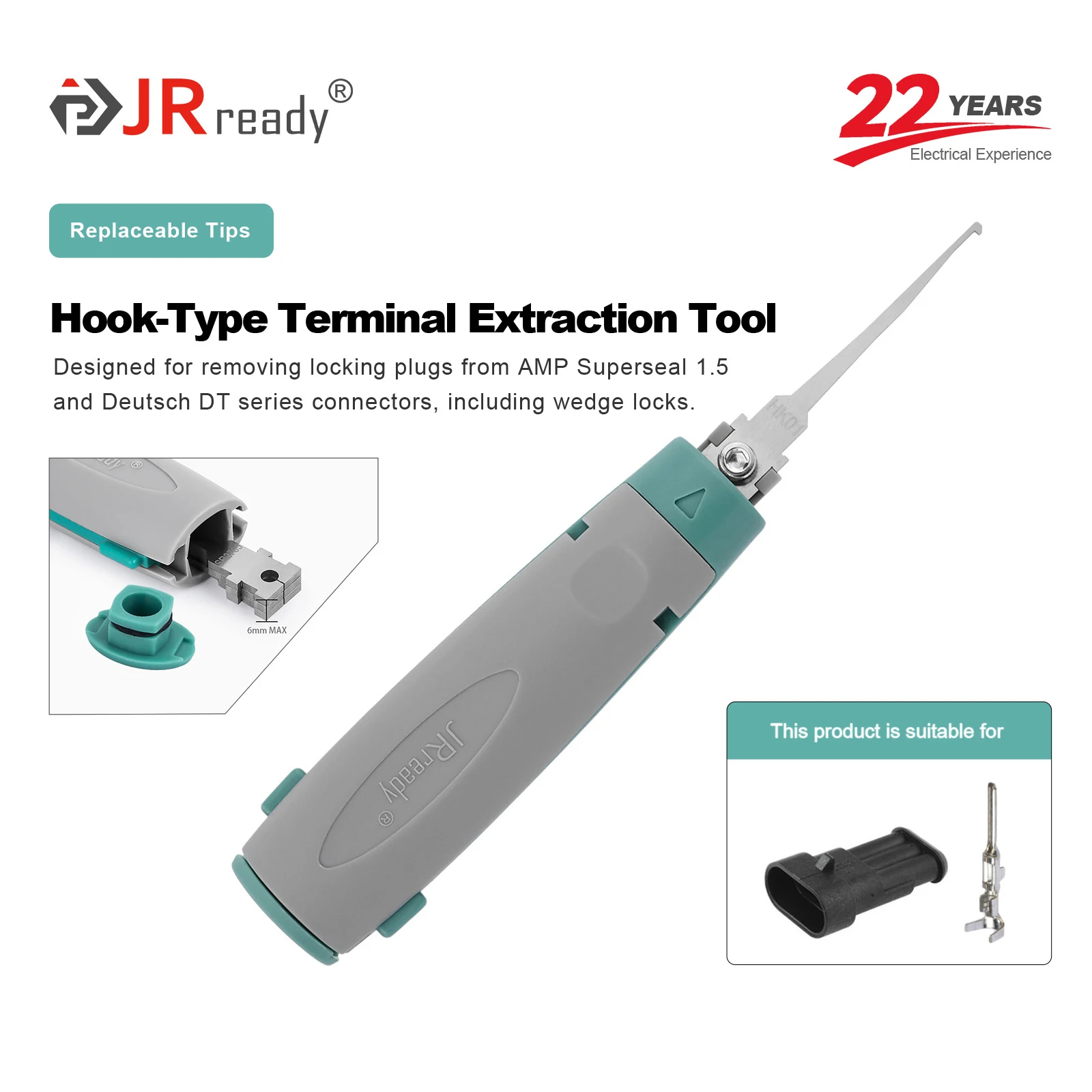

JRready JRconDRK-HK01 Инструмент для извлечения клемм крючка для клиньй серии AMP Superseal 1.5, DEUTSCH DT