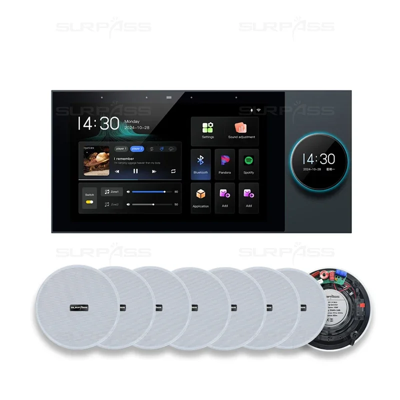2026 New PW730T+FCR63 8*30W WiFi & Android 7 Inch Knob Screen Wall Panel Set With High-Fidelity Speakers & Amplifiers