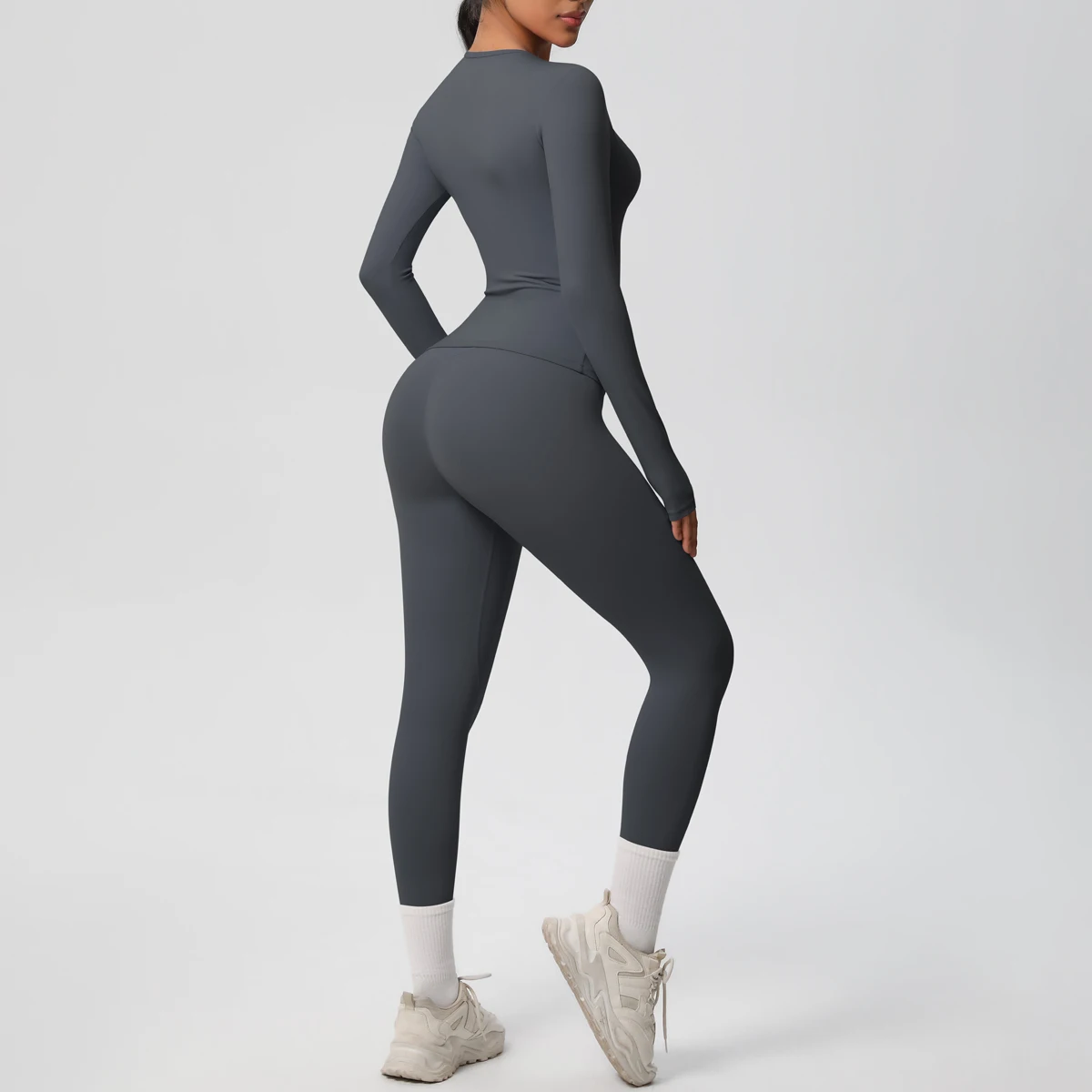 2-teiliges Sportbekleidungs-Yoga-Set, Fitnessstudio-Kleidung, Yoga-Anzüge für Damen, Fitness-Set, Trainingsanzüge, Sport, Langarm, bauchfreies Top, Gym-Leggings – Detail 30