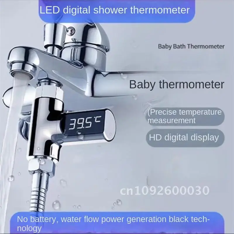 Smart LED Bathroom Shower Thermometer Kitchen Digital Faucet Water 360° Power Flow Shower Generation Rotating Thermometer Water