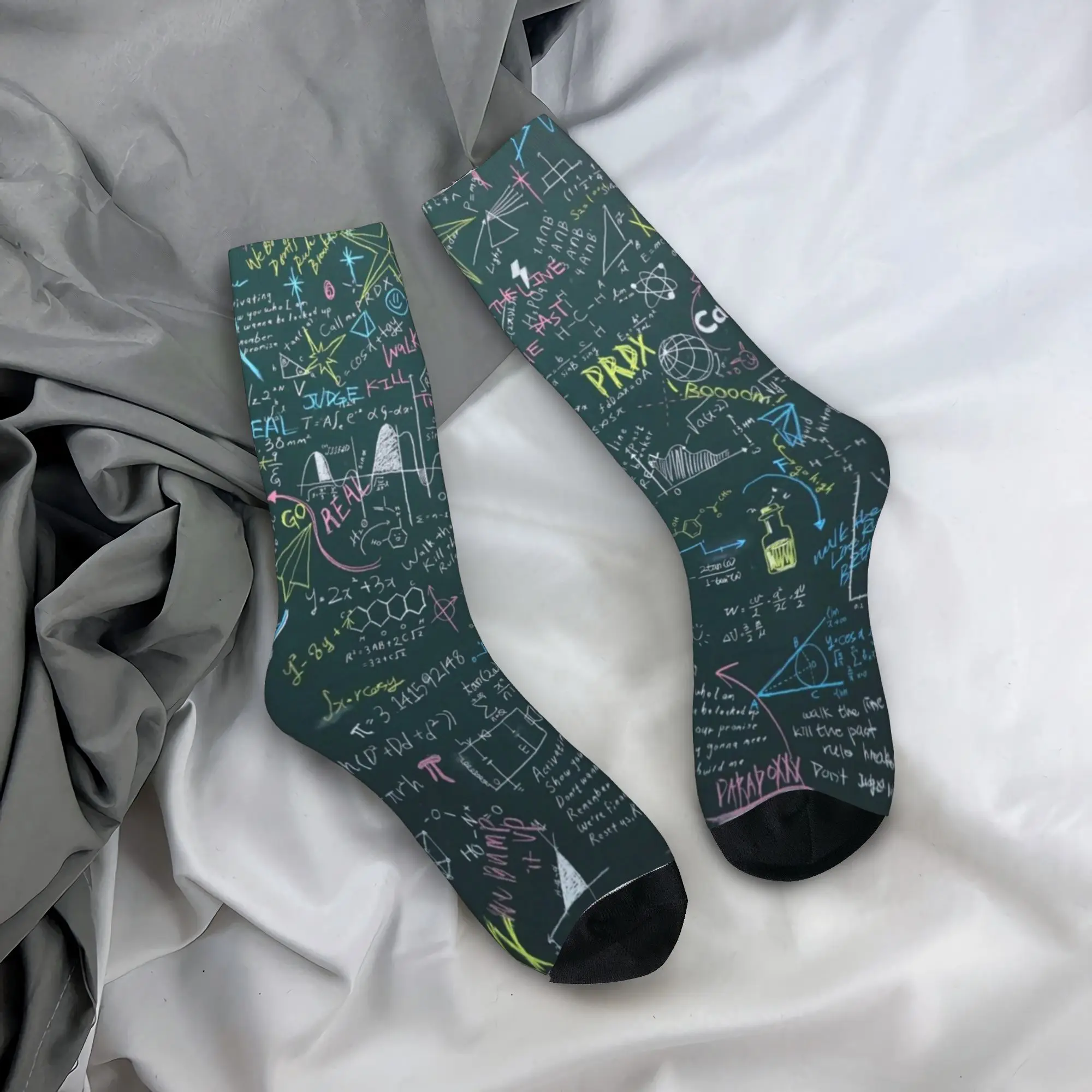Blackboard Math Green Sketch Stockings  Graphic Gothic Socks Autumn Anti Skid Socks Couple Running Sports Comfortable Socks