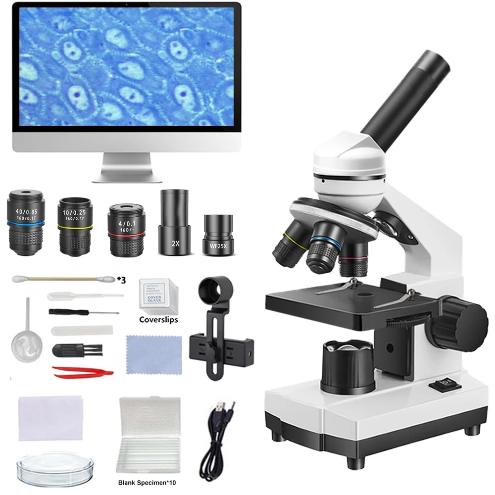 Microscope pour adultes et étudiants, microscopes 100X-2000X, kit de microscope pour laboratoire scolaire, éducation à domicile