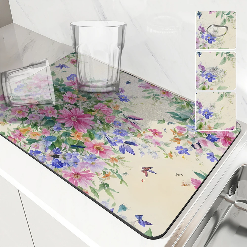 Absorbent Tableware Dish Drying Mats Plant Flower Desk Drain Pad Heat Resistant Counter  Mat Non-slip Draining Placemat Kitchen