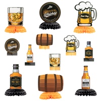 12Pcs Whisky Honeycomb Ornament Set Cartoon Beer Two Sided Paper Desktop Centerpiece Decor for Friend Anniversary Birthday Party