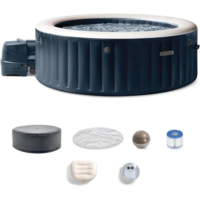 INTEX PureSpa Plus 6 Person Round Inflatable Hot Tub, Bubble Massage Spa Set, Energy Efficient & Saltwater Compatible