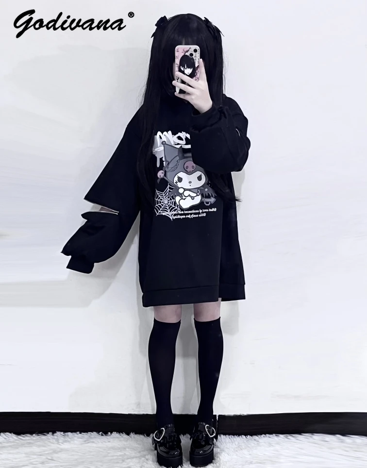 Japanese Sanrio Clow M Hooded Sweatshirts for Women 2024 Autumn New Fashion Loose Zip Mid-Length Mine Long Sleeve Hoodies Tops