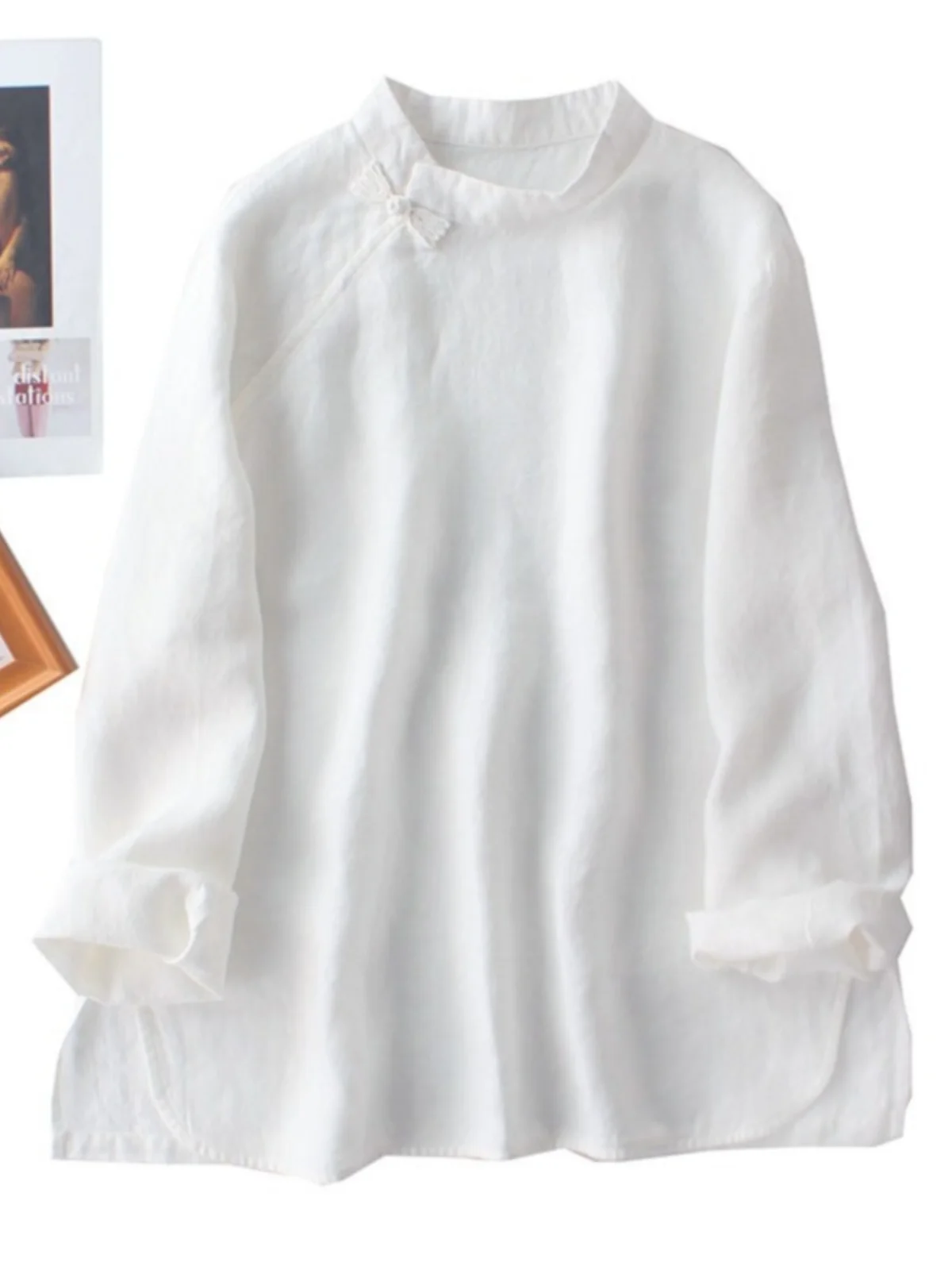 

Ретро китайский Sle White irt художественный костюм чая дзен женский весенний модный хлопковый длинный свек свободная одежда для поездок на работу