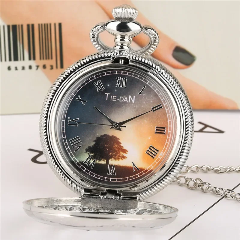 Silver Hollow Out Flower Case Roman Number Quartz Analog Pocket Watch for Men Women Necklace Sweater Chain Collectable Watches