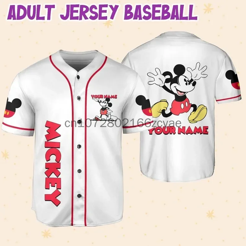 

New Disney Baseball Jersey Custom Name Women's Mickey Baseball Jersey Fashionable Disney Short Sleeve Hawaiian Shirt Track Top
