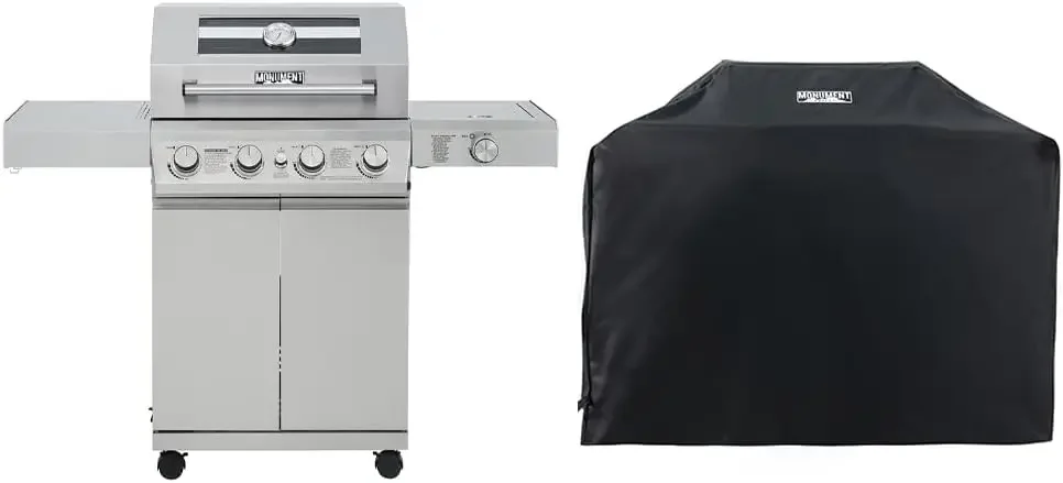 

Большой 4-горелочный газовый гриль для барбекю из нержавеющей стали, усиленный, в виде шкафа, с чехлом для гриля