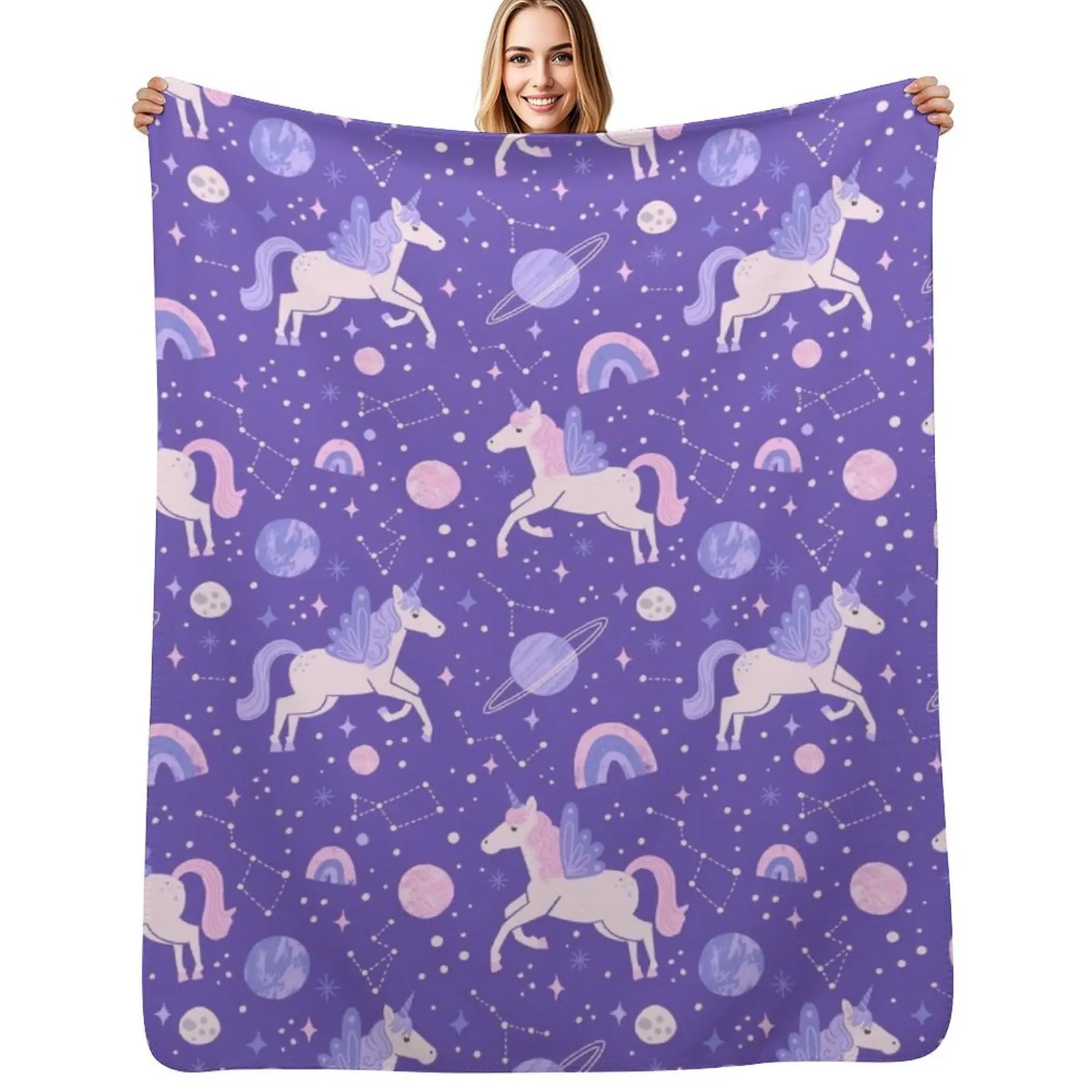 Space Unicorns Throw Blanket Outdoor Soft Blanket for Picnic Beach Camping