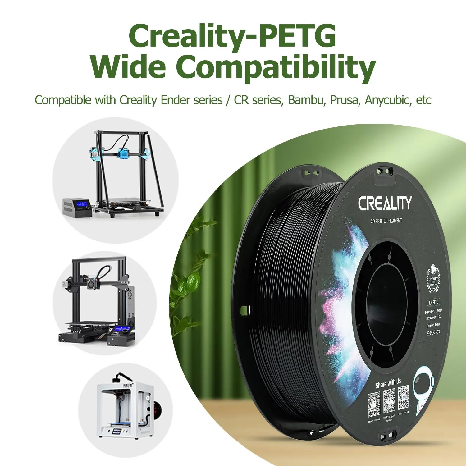 خيوط طابعة ثلاثية الأبعاد PETG الرسمية من Creality 1.75 مم 12 لفات حزمة عالية الدقة وصلابة قوية عديمة الرائحة تدفق مقاوم للرطوبة