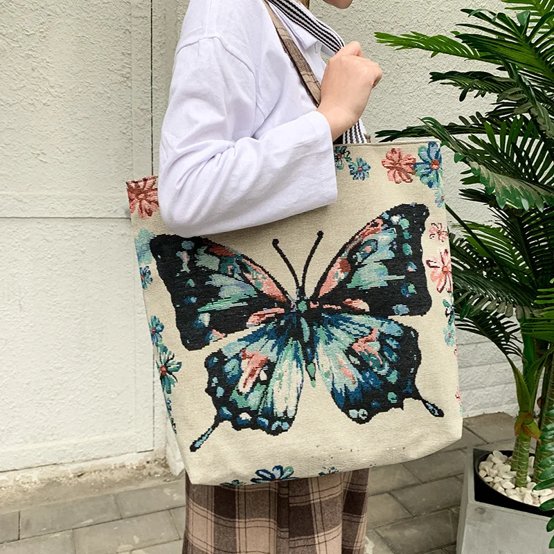 Summer Women's Canvas Cartoon Graffiti Printing Handbag Large Capacity Shoulder Beach Bag Fashion Folding Ladies Casual Tote Bag