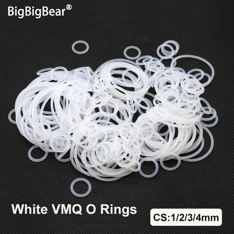 50pcs White CS 1/2/3/4mm VMQ O Ring Gasket Thickness Food Grade Waterproof Washer Nontoxic Round O Shape Silicone Rubber Ring