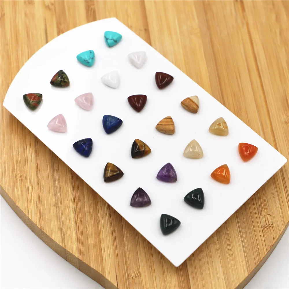 New Simple Trendy Geometric 10*10mm Natural Stone Stud Earrings Triangle Mix Color for Women Fashion Cute Small Wholesale 12Pair