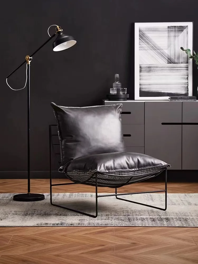 Nordic Simple Leisure Chair, Home Living Room Single Chair, Balcony Lazy Sofa Bedroom Leather Chair, Soft and Comfortable