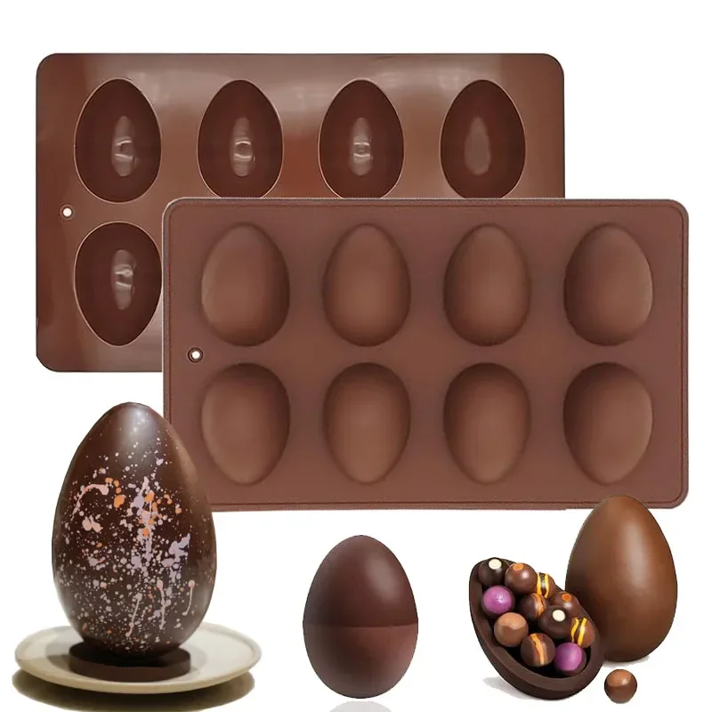 

3D Easter Egg Shape Chocolate Silicone Mold 8 Holes Non Stick Cake DIY Dinosaur Egg Baking Mould Pastry Fondant Candy Molds