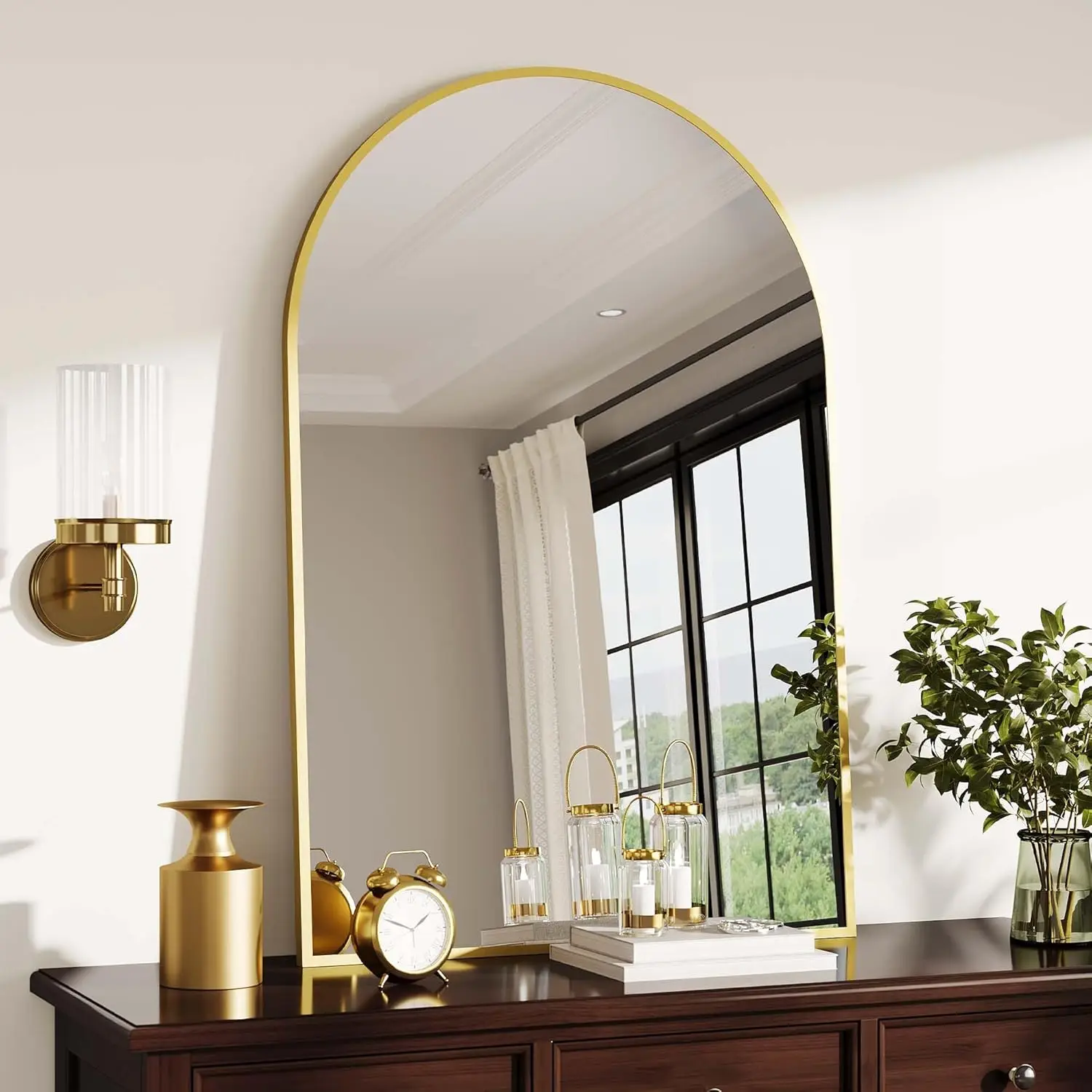 Espejo De Pared Arqueado Con Marco Metálico, Espejo De Vanidad Con Cristal Templado Irrompible De 5 Mm, Espejo Arqueado Para Baño, Dormitorio, Sala De Estar — -70%, 120.57€ Coupon, from 49.99€ – 70% descuento – €49.99
