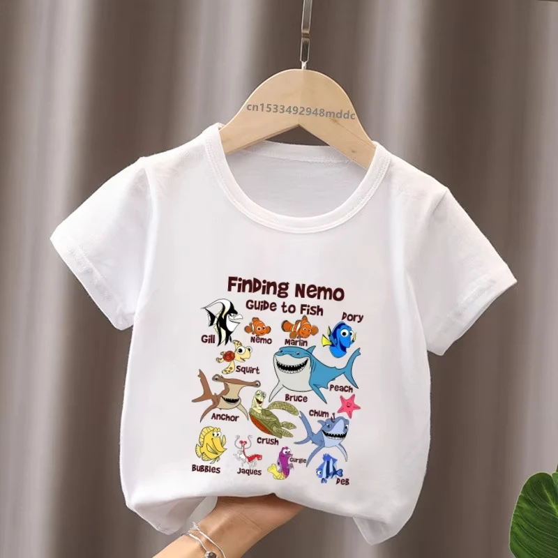 العثور على نيمو دوري طباعة الكرتون مضحك الاطفال تي شيرت الفتيات ملابس طفل الفتيان قصيرة الأكمام تي شيرت رائجة البيع الصيف الأطفال بلايز #4