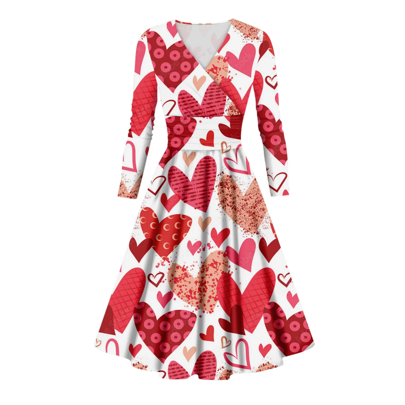 Vestido elegante con estampado 3d de corazón rojo, faldas sueltas de manga larga para hija, ropa de calle informal, regalos del Día de San Valentín