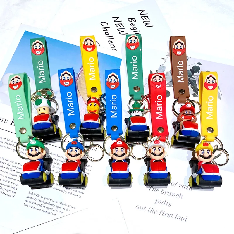 MINISO Lovely 3D Super Mario Keychain Mario Goomba Kinopio Rabbids Action Figure Model Anime Keyring Toys Gift Accessories